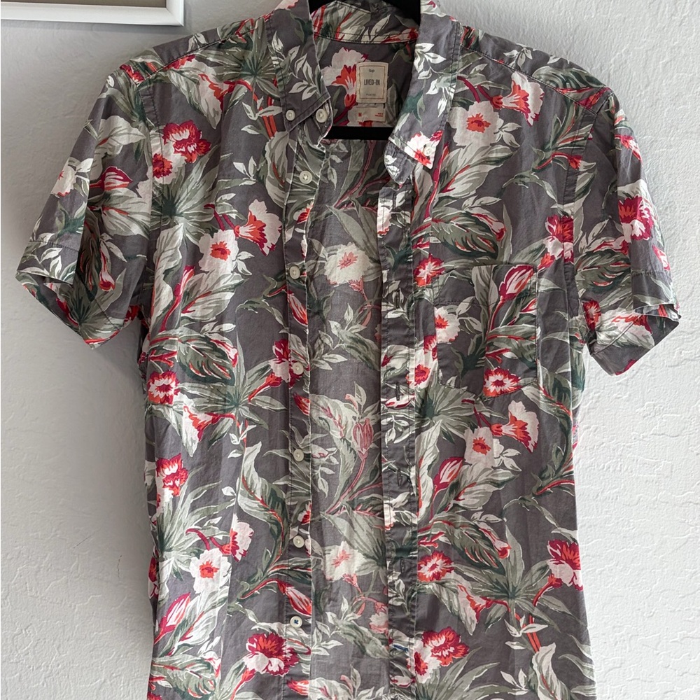 Gap Lived-In Tropical Floral Hawaiian Button Up Shirt Men’s Medium
